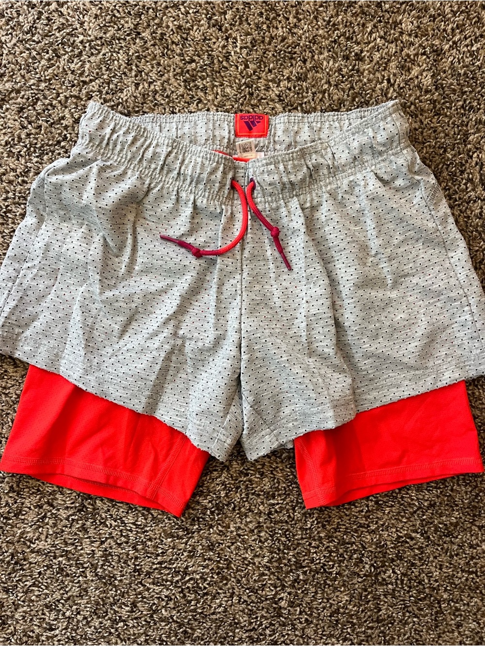 Adidas shorts with built in athletic spandex, women’s
